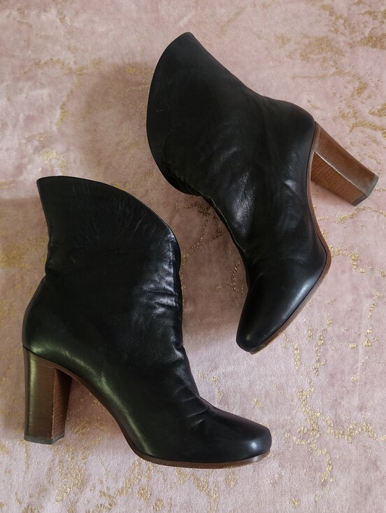 Celine Shoes - CELINE |  Black Leather Wrap Ankle Boots